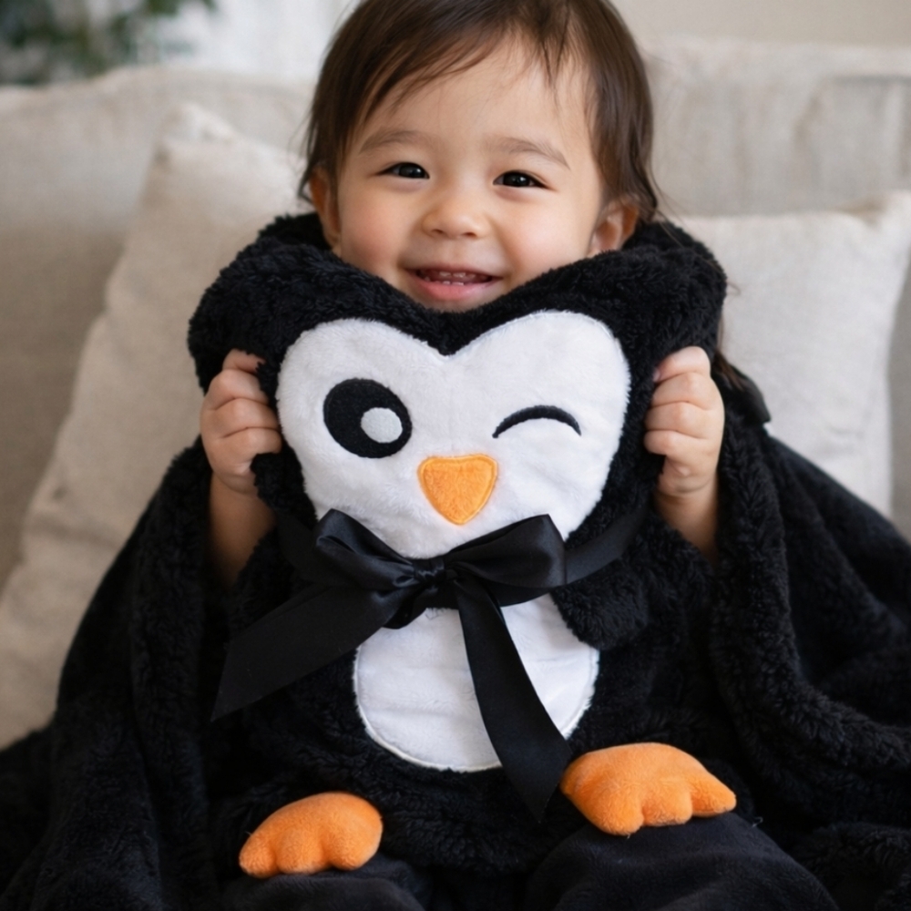 IJAK “It’s Just A Kiss” Penguin 3D Animal Sherpa Blanket NWT Plush Throw Medium - Picture 2 of 10